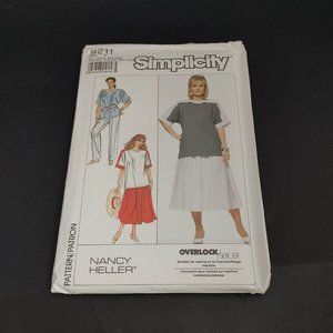 VTG 1989 Simplicity 9211 Nancy Heller Women Top Pants Skirt Size A All Szs Uncut